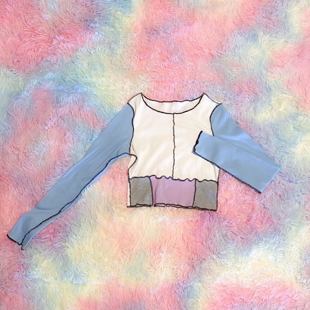 color block shirt!🩵🩶💜